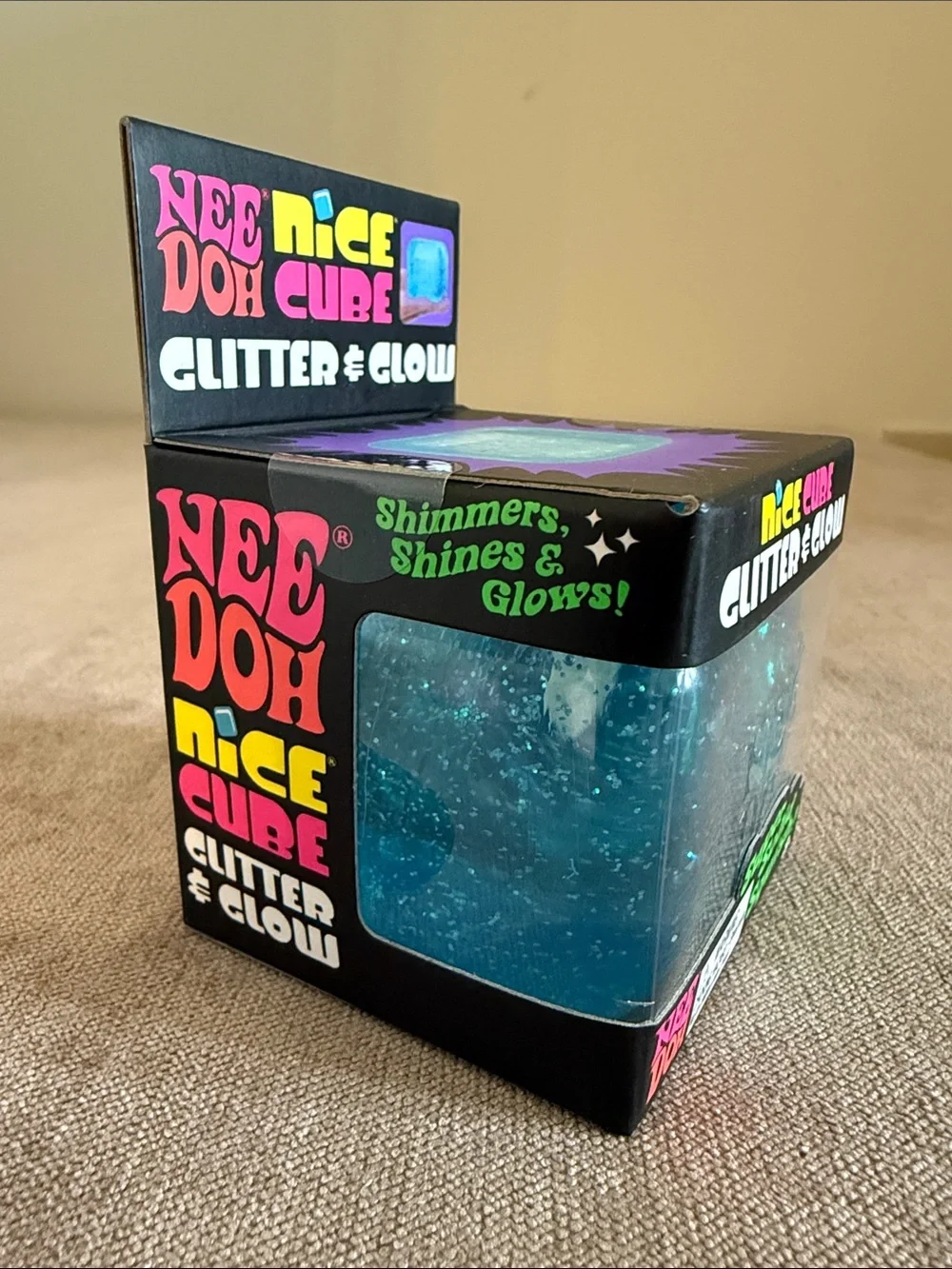 NeeDoh Nice Cube Glitter and Glow Super Solid Squish! - Blue | New